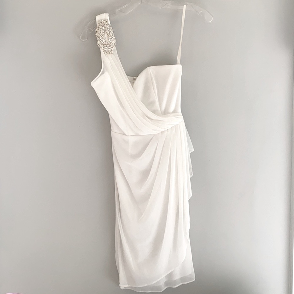Cache White One Shoulder Cocktail Dress
